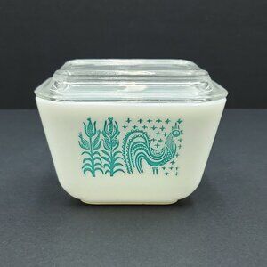 Pyrex Amish Butterprint 1.5 Cup Refrigerator Dish 501B Turquoise Fridgie & Lid